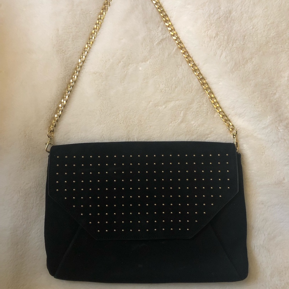 Ann Taylor Black suede purse with gold chain